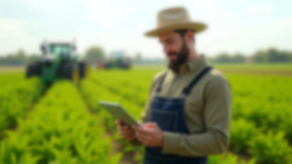 Giovane agricoltore che utilizza un tablet per controllare i sistemi di irrigazione in un campo coltivato con tecnologia moderna